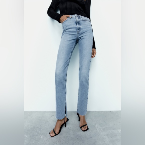 Zara 1975 High Rise Slim Flare Jeans with Slit - Picture 1 of 12